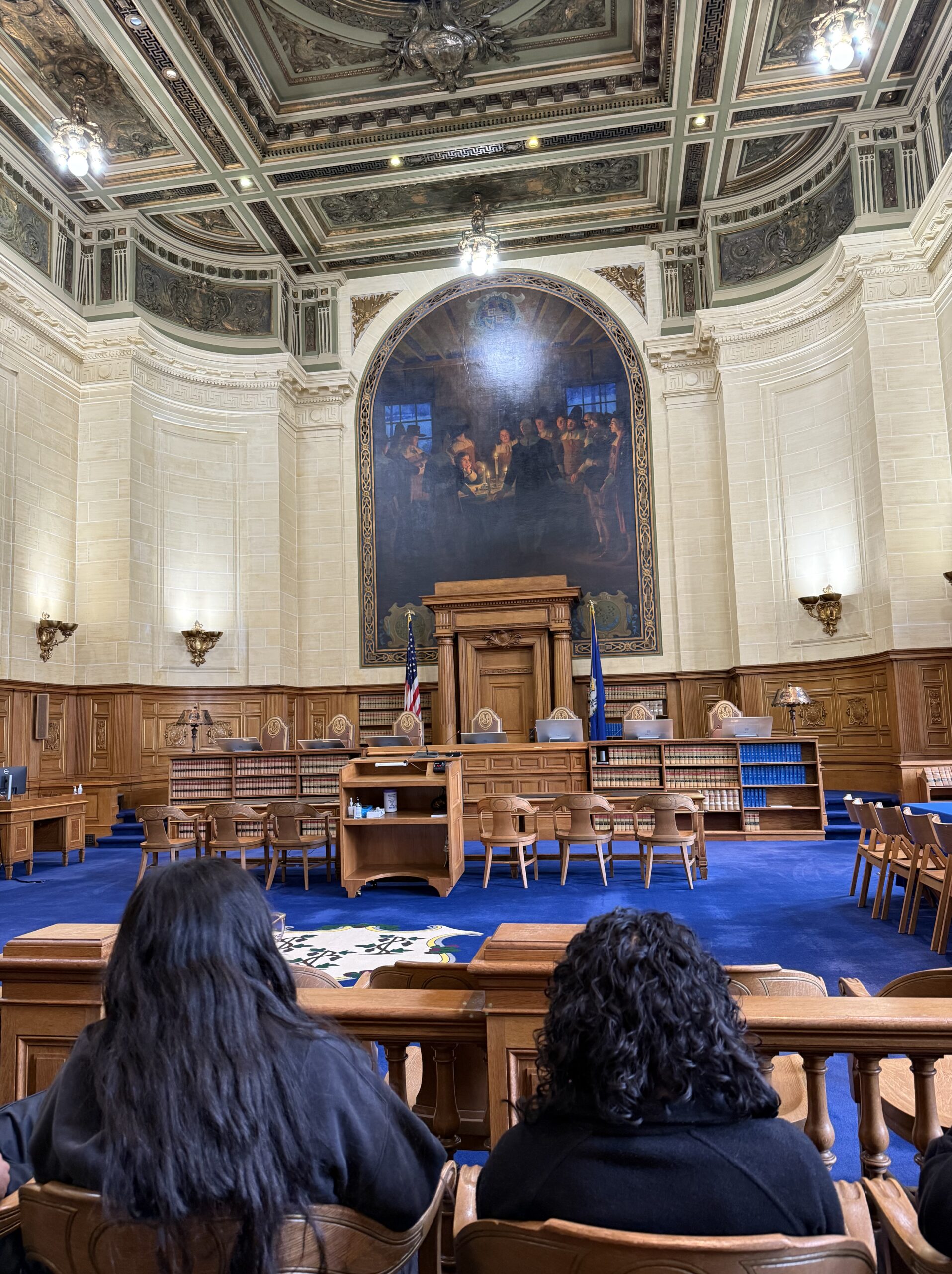 A visual of the courtroom at the Connecticut Supreme Court