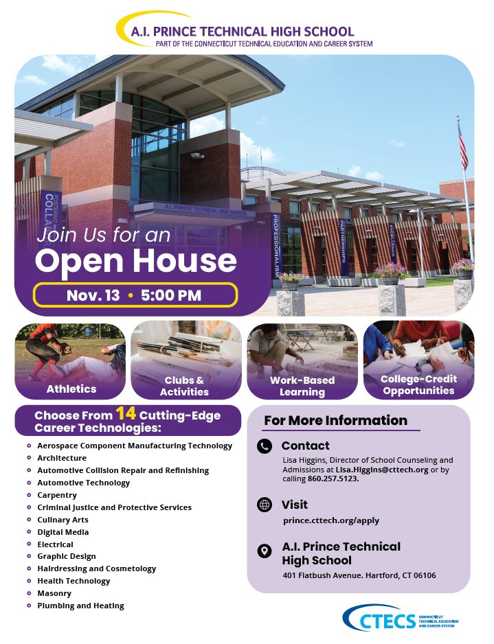 A.I. Prince Technical High School Open House Flyer
