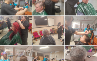 Various Photos of Students Cutting Hair