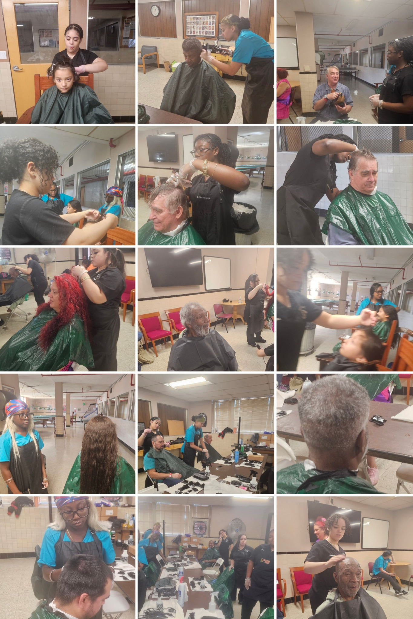Various Photos of Students Cutting Hair